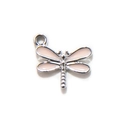 Silver metal dragonfly charm with pink glitter enamel finish for jewelry making - Pink UV Silver Plated