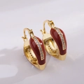 French vintage gold earrings with deep red enamel and white zircon accents - Khaki