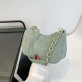 Sage green corduroy shoulder bag with gold chain and matching fabric strap detail - Green