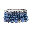 Detail of 5-piece multilayer blue and silver beaded stretch bracelet set with pearls - Dark Blue/Silver/Light Blue Set (SY0310-1)