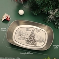 Vintage tinplate Merry Christmas tray with tree pattern in matte silver 25.5cm - Christmas Tree
