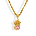 Dettaglio di una collana con pendente ad angelo dorato vintage e zircone rosa - Ottobre/Rosa