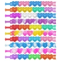 Close-up of heart-shaped silicone bubble bracelets in multiple vibrant tie-dye colors - Heart Bracelet
