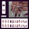 Purple cat eye press on nails with 3D star moon charms and almond shape tips - Glue Type / Dreamy Star (W1920)