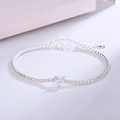 Bracciale tennis in argento S925 con cuore in zirconia e catena regolabile per donne - Argento (Moschettone con Piastrina)
