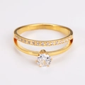 Detail of double-layer gold-plated ring with round cubic zirconia and micro-pave setting - US 5 / Gold