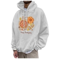 Men's light gray fleece hoodie with Happy Thanksgiving pumpkin print and front pocket - S / Light Gray Happy Thanksgiving Pie (47)