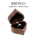 Heart shaped walnut ring box with single slot black velvet lining for wedding gift - Single Slot-Solid Lid-Non-Customized / Black