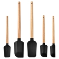 5-piece black silicone spatula set with natural wooden handles for baking and cooking - Black 5-Piece Set