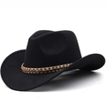 Classic black wool felt cowboy hat with bohemian beaded band on a white background - M (56-58cm) Adjustable / 01 Coffee