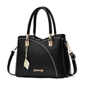 Elegant black PU leather handbag with gold accents and butterfly pendant charm - Solid Black