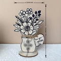 Detailed size view of wooden Mother's Day flower decor with Love you MOM tag and heart - MZ804E / White