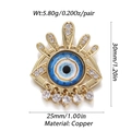 Golden copper evil eye earrings with blue zircons and dimensions of 30mm height - YSN033-05 (Blue Heart Zirconia Hamsa)