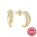 Gold plated 925 sterling silver C-shape earrings with sparkling white cubic zirconia - 925 Silver / Gold #2