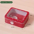 Red Christmas tin box with Santa Claus print, clear window lid, and Merry Christmas text - Santa Claus Style D