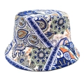 Detail of bohemian paisley and mandala print on dual-sided cotton sun bucket hat - M (56-58cm) / Royal Blue
