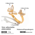 Anillo de mariposa ajustable en acero inoxidable chapado en oro 18K con circonitas - Estilo Mariposa Perla Circonita (JDR0104009)