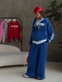 Set sportivo blu con giacca con cappuccio e pantaloni larghi con strisce laterali - S / Blu