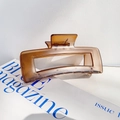 Translucent amber rectangular hair claw clip with minimalist hollow frame design - 12.5CM / Caramel Brown