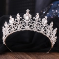 Elegant silver Baroque bridal tiara with sparkling rhinestones and crystal accents - Thick Silver + White Rhinestone