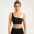 Reggiseno sportivo ad alto impatto con design colorblock bianco e nero e scollo asimmetrico - S / Nero Stellato