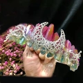Handmade rainbow crystal hair comb featuring a silver crescent moon and branch design - Red & Green