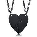 Pair of black titanium steel heart puzzle necklaces with matching metal chains for friends - Black Single Pendant (No Chain)