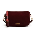 Sac bandoulière tendance en daim rouge foncé pour femme avec boucle dorée et ruban élégant - Rouge
