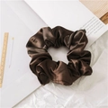 Classic coffee brown satin scrunchie with silk-like texture and elegant pleated design - Dark Coffee