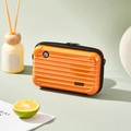 Mini orange hard shell suitcase crossbody bag with stylish striped texture and top handle - Makeup Storage Bag / 7" / Orange