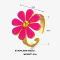 Roze emaille bloem ring van verguld roestvrij staal met een verstelbare ringband - Bloemenring / Rozerood