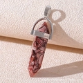Hexagonal prism pendant with reddish-brown crushed stones and silver metal clasp - Resin Red Jasper