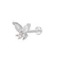 Silver butterfly labret stud with crystal accents and flat back surgical steel post - Silver Colorful Butterfly (K-938)