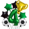Macro view of 8pcs football birthday balloon set featuring a number 4 and champion trophy - Number 4 Style (足球冠军奖杯4)