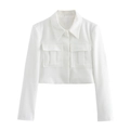 Giacca corta bianca da donna con revers e ampie tasche applicate con patta - Top Bianco