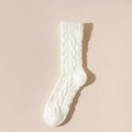 White coral fleece socks with classic twist knit pattern and soft thermal texture - One Size / White