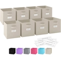 8er-Set beige faltbare Stoff-Aufbewahrungsboxen mit Griffen und Etikettenfenstern - Mit Etikettenfach / Groß (28*28*28cm) / Beige