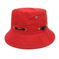 Detail of red cotton bucket hat featuring metal eyelets and SPORT drawstring decoration - M (56-58cm) / Red