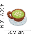 Detail view of coffee latte art embroidery patch with precise stitching and dimensions - Matcha Coffee Latte