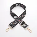 Adjustable black shoulder strap with colorful floral embroidery and gold metal hooks - Black Embroidery - Light Gold Buckle