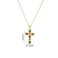 Gold cross necklace with navy blue rectangular zircons and white crystals, 35mm height - Colorful Blue Stone Cross (A1675)