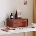 Brown wood desktop 2-layer storage box with locking drawer, size 35x26x16cm - 2-Tier / Walnut Color