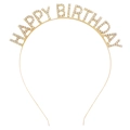 Golden Happy Birthday headband with sparkling rhinestones for party hair accessories - Gold (Connected Style)