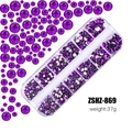 Purple resin flatback rhinestones set in 12-grid storage box for DIY nail art designs - Deep Purple (ZSHZ-869)