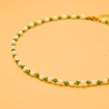 Elegant beaded necklace featuring green crystal, white pearl, and gold accents on a clean background - GX03004B (White Green Gold Beads)