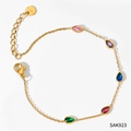 Golden stainless steel bracelet with five multi-colored pear-cut zircon water droplets - Gold Colorful Zircon Bracelet (SAK923)