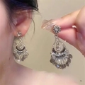 Pendientes vintage de plata con forma de gota, cristales y borlas de cuentas - Pin de Plata - Plata - Negro de Humo