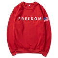 Red unisex Freedom sweatshirt with US flag on sleeve in a standard SKU flat lay view - Red