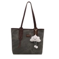 Bolso tote minimalista gris oscuro de gran capacidad con asas de cuero marrón y nube - Con Colgante de Nube / Negro