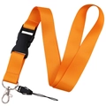 Solid orange fabric lanyard with black plastic buckle and metal lobster claw clasp - Lanyard Only / Orange